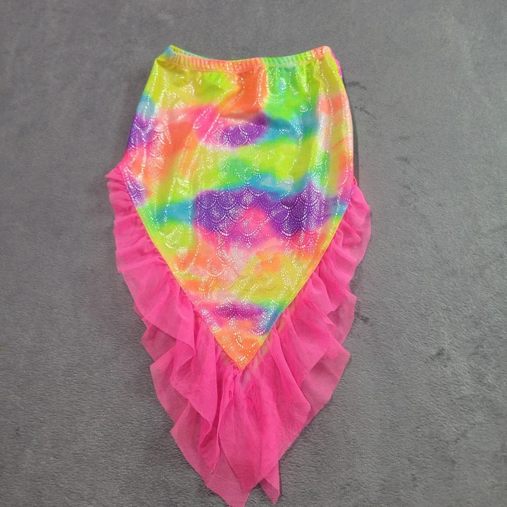 Wonder‎ Nation Swim Cover Up Girls XS 4-5 Rainbow Mermaid Tail Metallic Ruffle